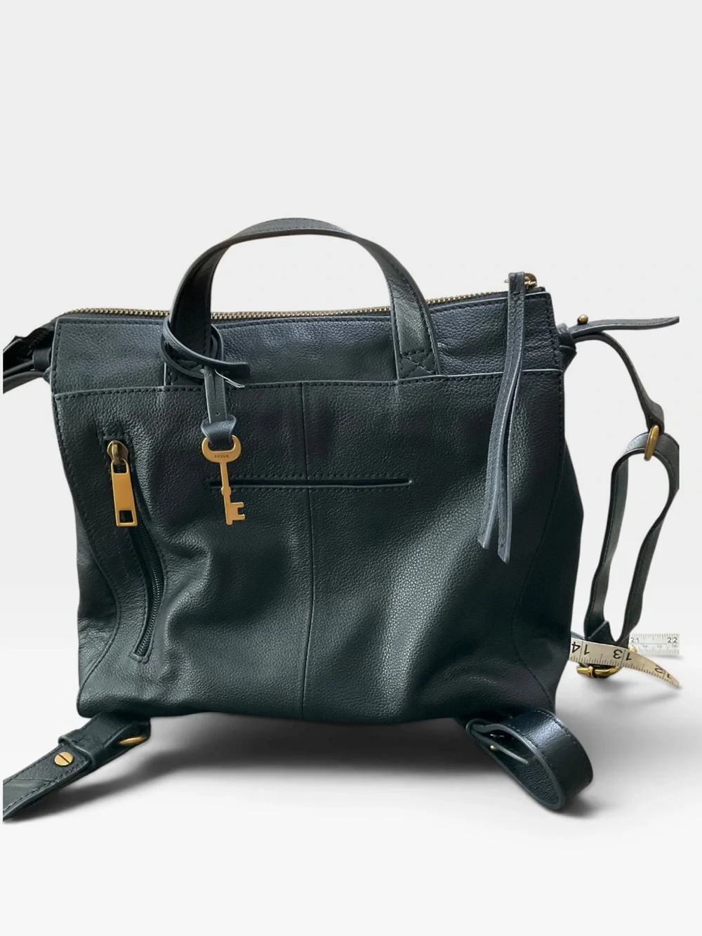 Fossil Black Leather Convertible Backpack Tote EUC
